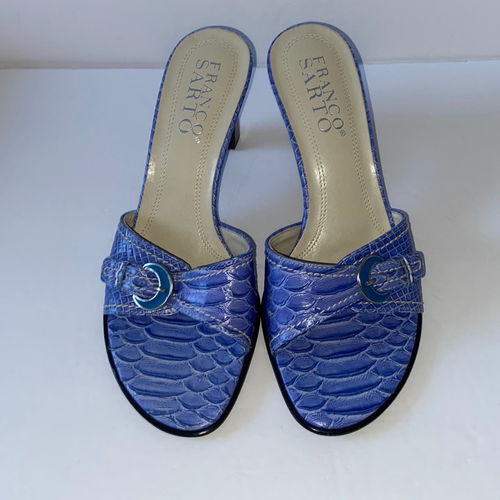 Franco Sarto baby blue 2 1/2 inch open toed mules